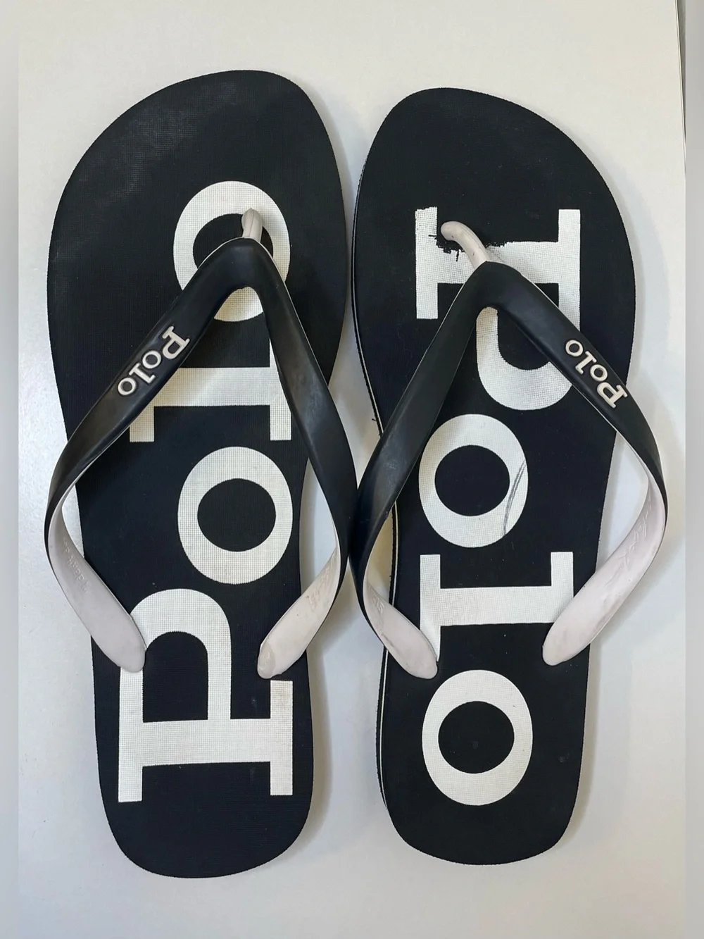 Ralph Lauren Men’s Polo Logo Black & White Flip Flops Thong Sandals Size 11.5
